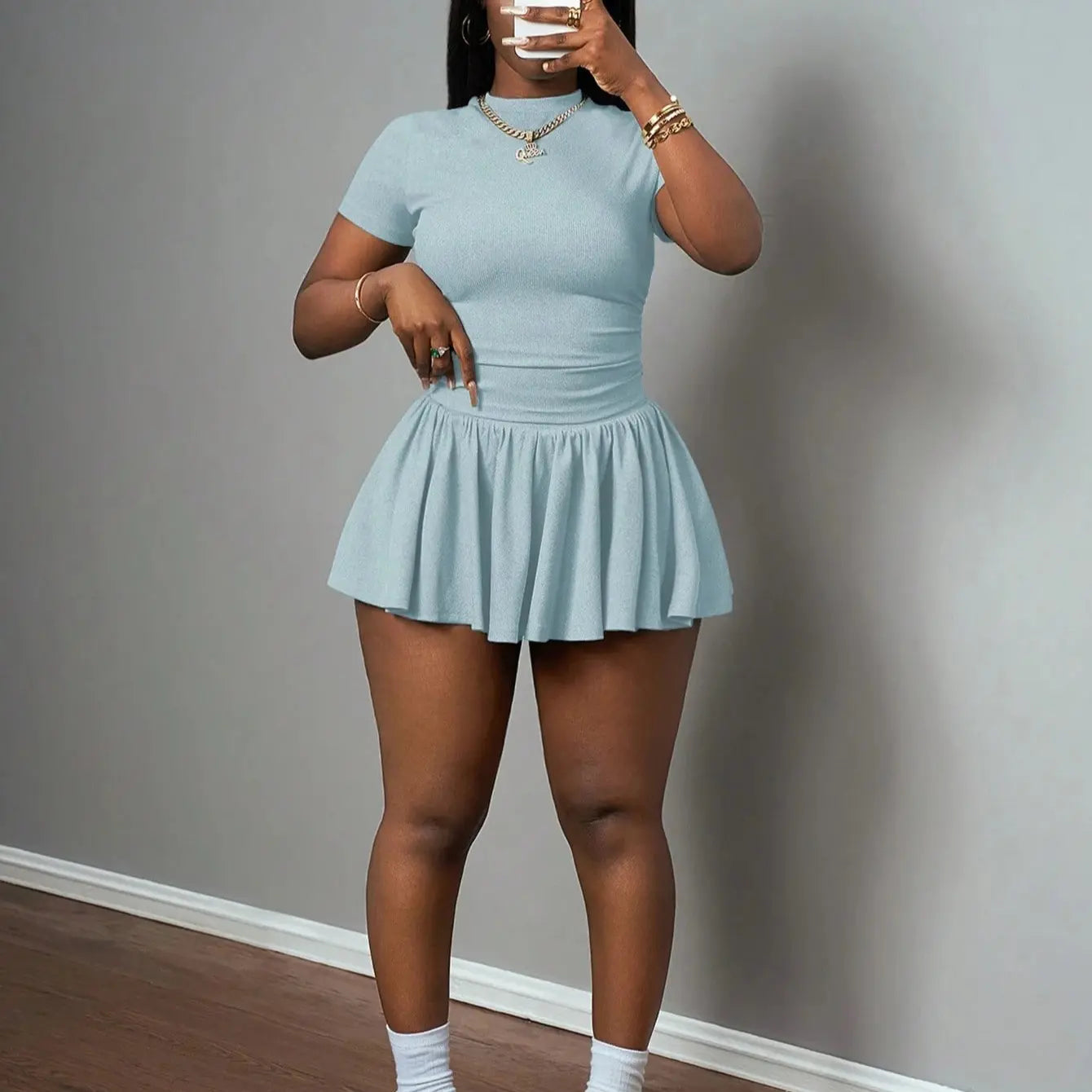Women's Casual Sporty 2-Piece Yoga Gym Set - Short Sleeve Stretchy Outfit - Ideal Mother's Day Gift