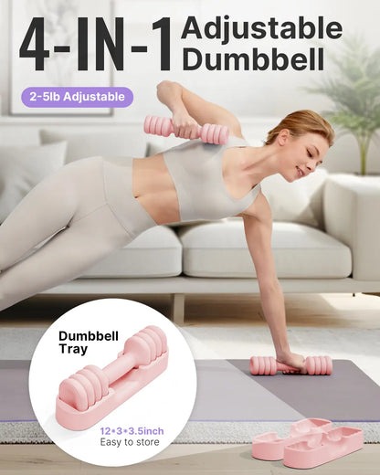 YOTTOY Adjustable Dumbbell Set of 2 4-In-1 Hand Weights for Women at Home Compact Free Weights Dumbbells Set with Soft Grip and Base 2-5 Lbs Each for Home Gym Versatile Non-Slip Ergonomic Design