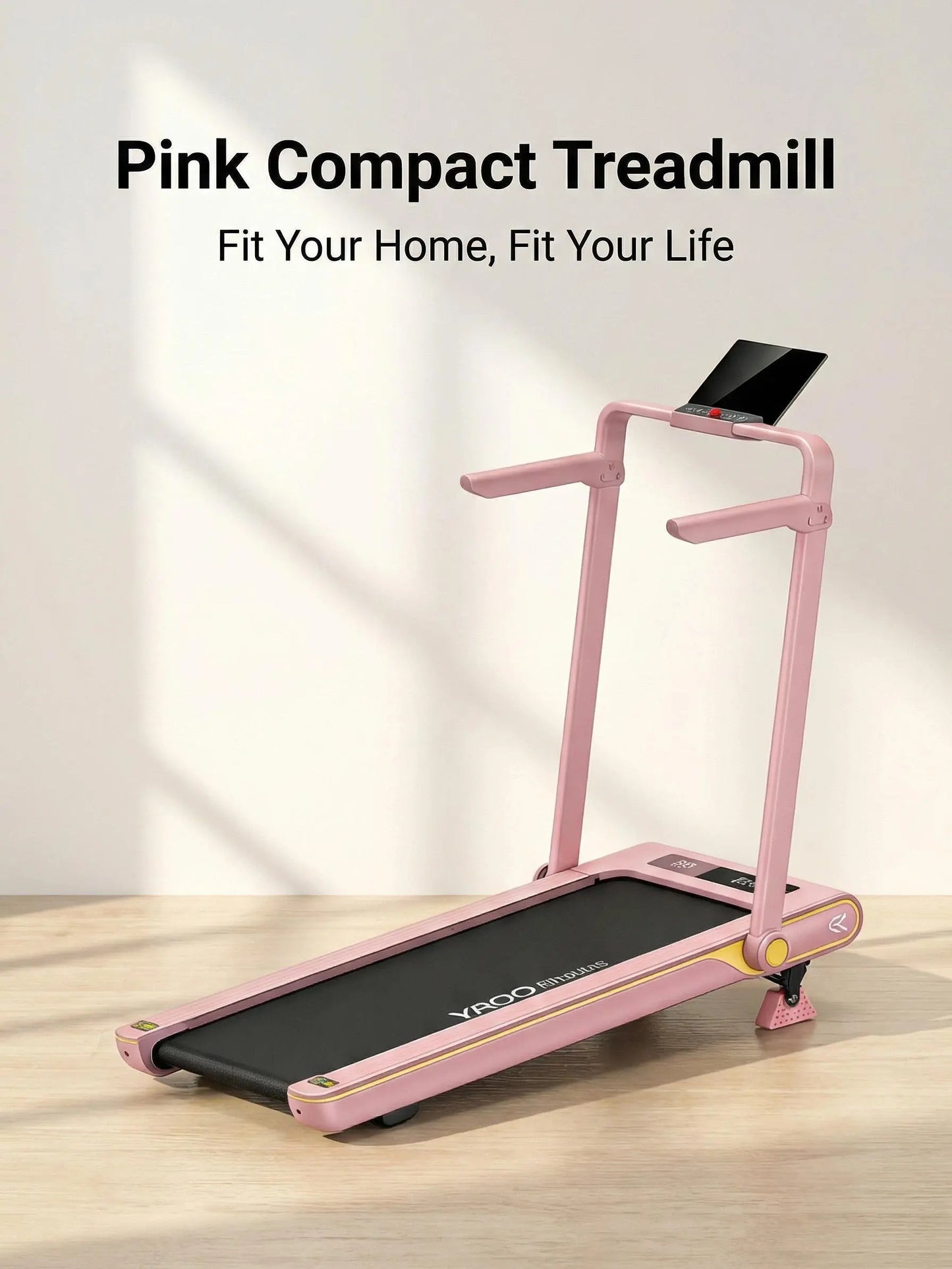 Pink Treadmill for Home Workout – Cute Aesthetic Folding Treadmill with Handle Bar, Perfect for Apartment Cardio & Daily Fitness，Portable 3-In-1 Vibration Walking Pad