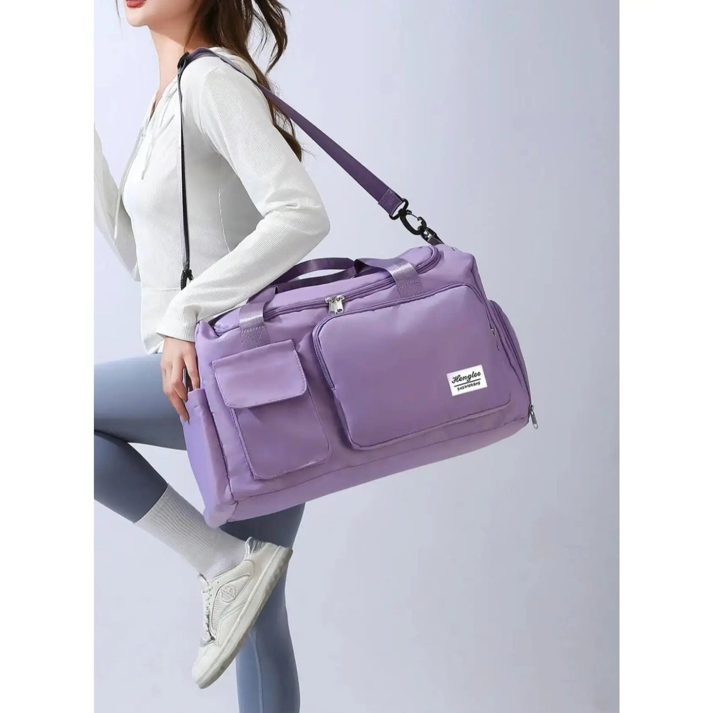 Women's Large Capacity Travel Duffle Bag with Zipper Pocket and Shoe Compartment - Durable Nylon for Gym and Short Business Trips