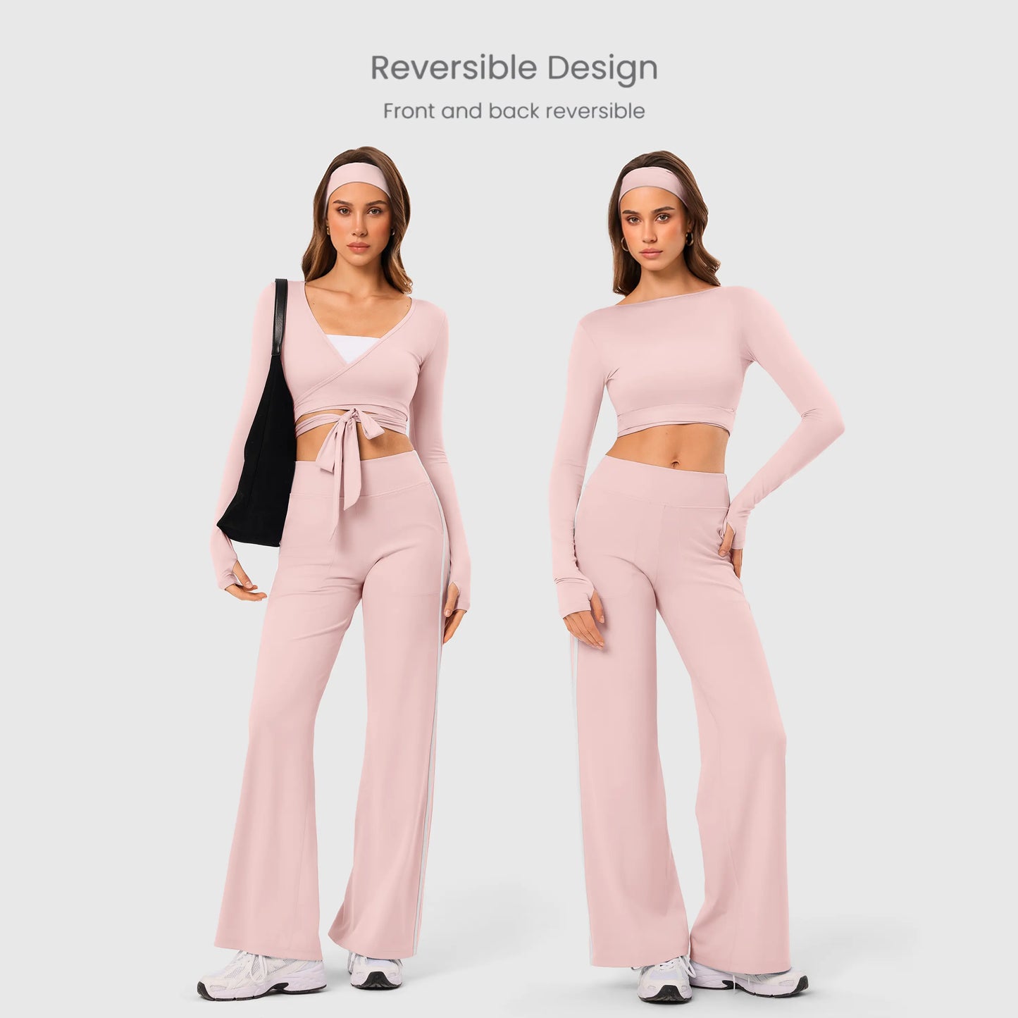 INNO MINT Pilates Wrap Top for Women Long Sleeve Convertible Styling Cropped Tie Ballet Yoga Tops V Neck Dance Athletic Shirt - Womenswear, Blouse