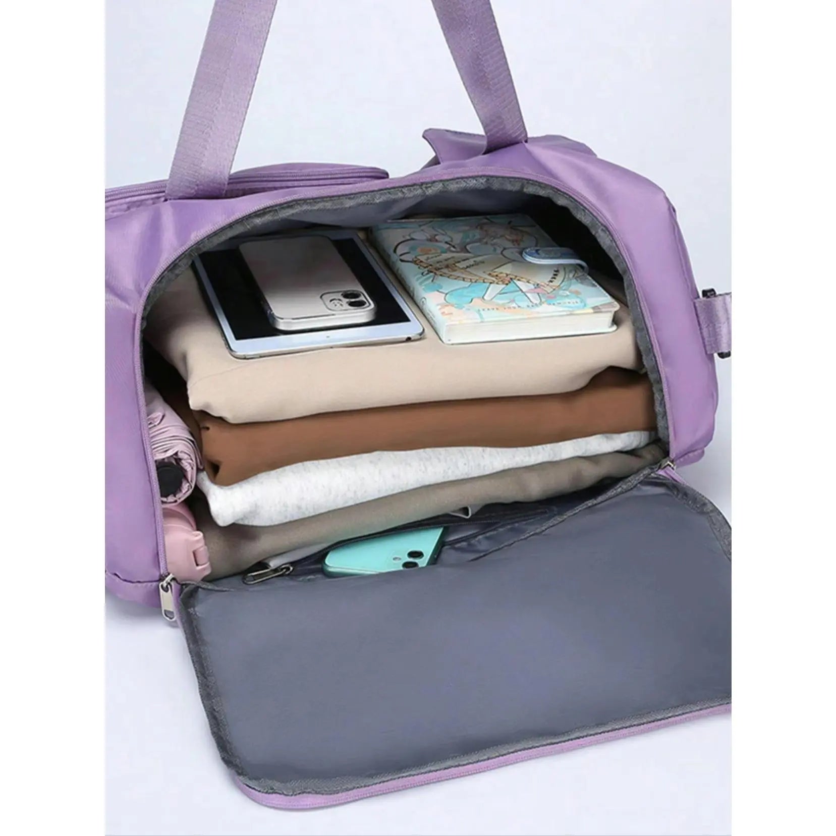 Women's Large Capacity Travel Duffle Bag with Zipper Pocket and Shoe Compartment - Durable Nylon for Gym and Short Business Trips