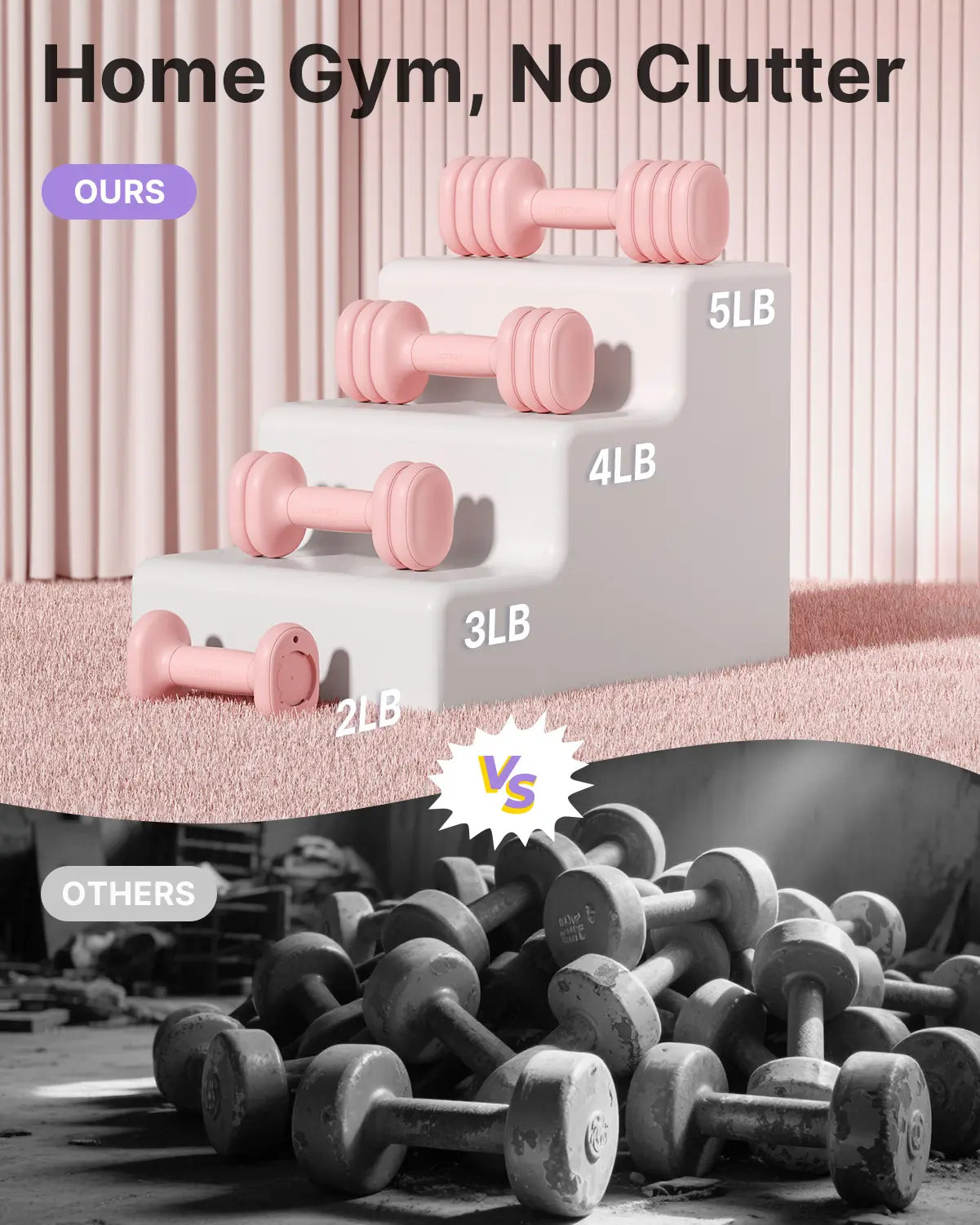 YOTTOY Adjustable Dumbbell Set of 2 4-In-1 Hand Weights for Women at Home Compact Free Weights Dumbbells Set with Soft Grip and Base 2-5 Lbs Each for Home Gym Versatile Non-Slip Ergonomic Design
