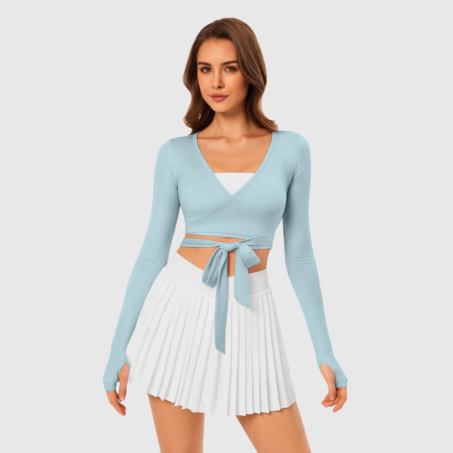 INNO MINT Pilates Wrap Top for Women Long Sleeve Convertible Styling Cropped Tie Ballet Yoga Tops V Neck Dance Athletic Shirt - Womenswear, Blouse