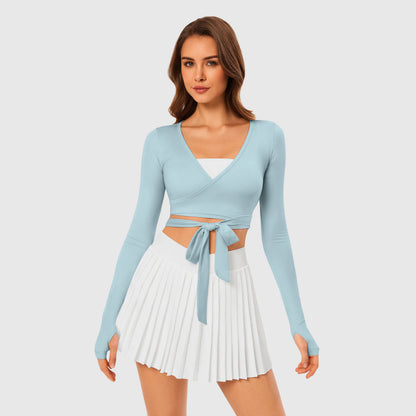 INNO MINT Pilates Wrap Top for Women Long Sleeve Convertible Styling Cropped Tie Ballet Yoga Tops V Neck Dance Athletic Shirt - Womenswear, Blouse