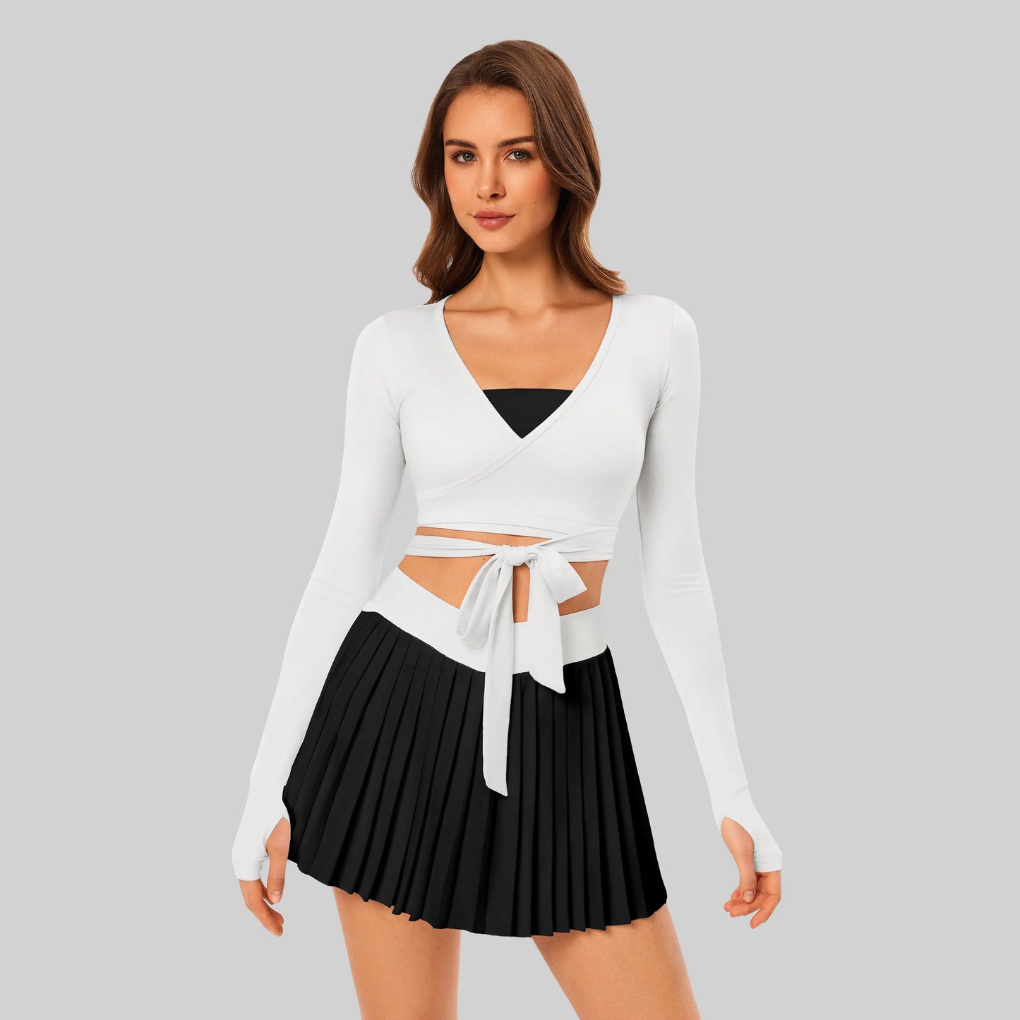INNO MINT Pilates Wrap Top for Women Long Sleeve Convertible Styling Cropped Tie Ballet Yoga Tops V Neck Dance Athletic Shirt - Womenswear, Blouse