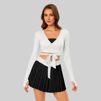 INNO MINT Pilates Wrap Top for Women Long Sleeve Convertible Styling Cropped Tie Ballet Yoga Tops V Neck Dance Athletic Shirt - Womenswear, Blouse