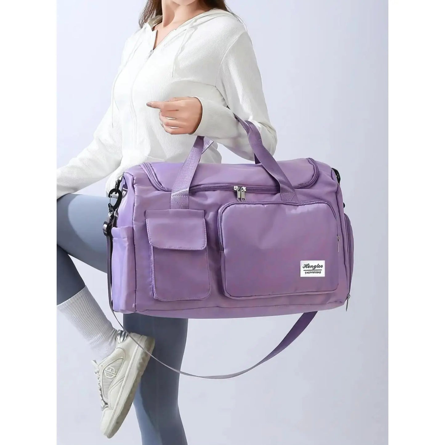 Women's Large Capacity Travel Duffle Bag with Zipper Pocket and Shoe Compartment - Durable Nylon for Gym and Short Business Trips