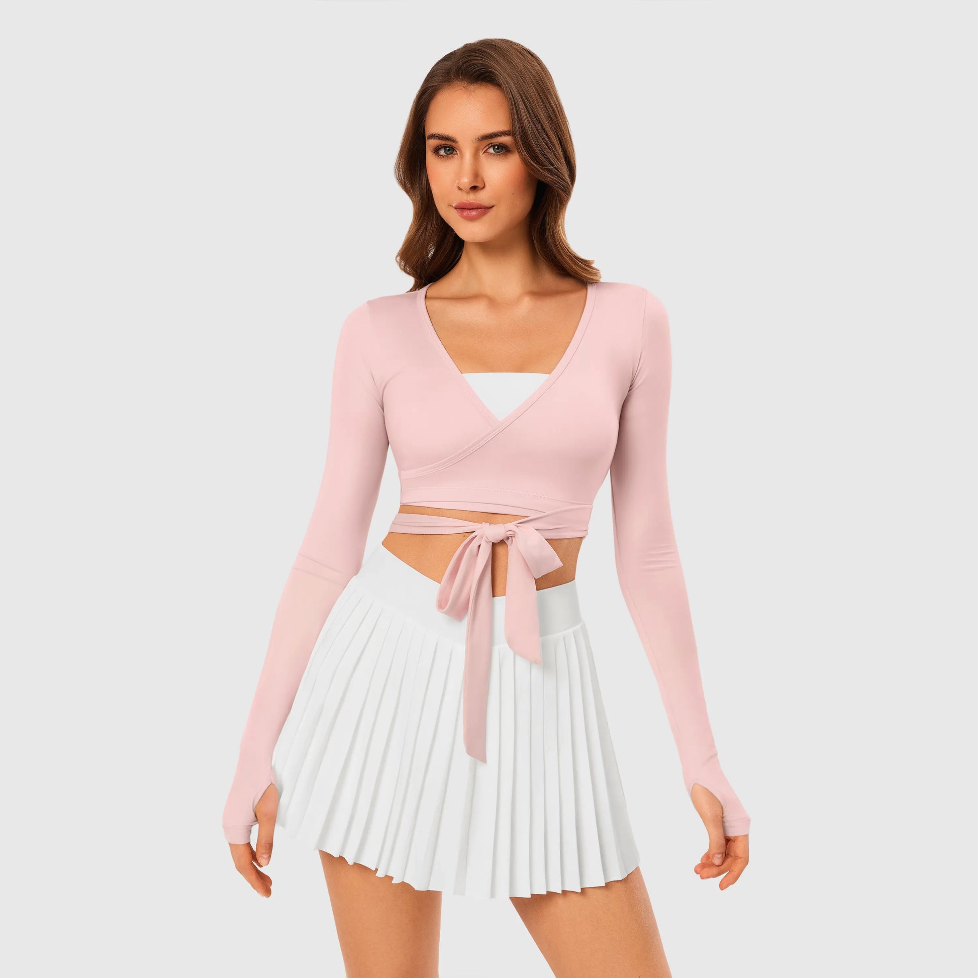 INNO MINT Pilates Wrap Top for Women Long Sleeve Convertible Styling Cropped Tie Ballet Yoga Tops V Neck Dance Athletic Shirt - Womenswear, Blouse