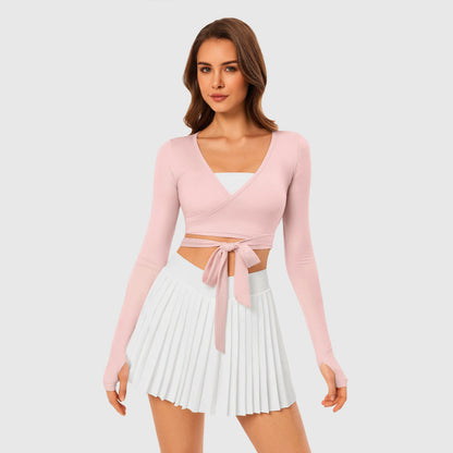 INNO MINT Pilates Wrap Top for Women Long Sleeve Convertible Styling Cropped Tie Ballet Yoga Tops V Neck Dance Athletic Shirt - Womenswear, Blouse