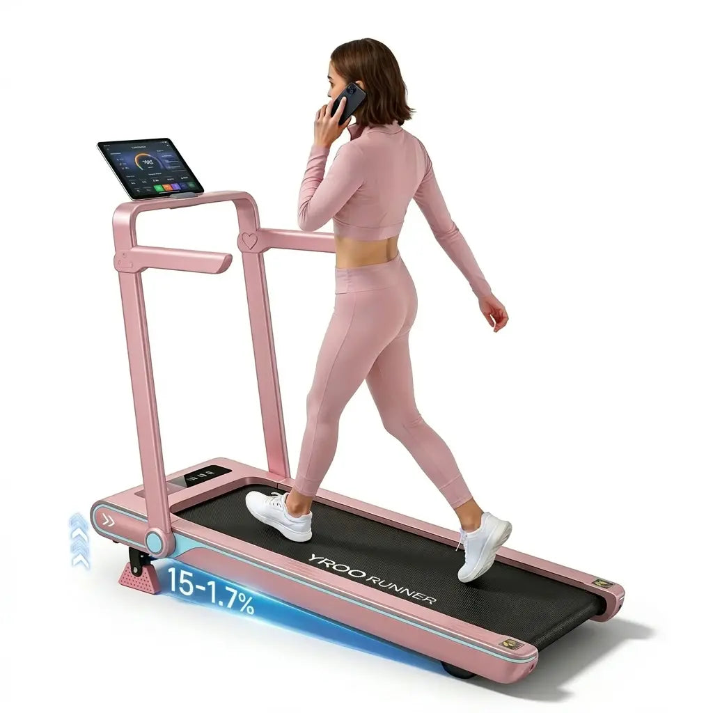 Pink Treadmill for Home Workout – Cute Aesthetic Folding Treadmill with Handle Bar, Perfect for Apartment Cardio & Daily Fitness，Portable 3-In-1 Vibration Walking Pad