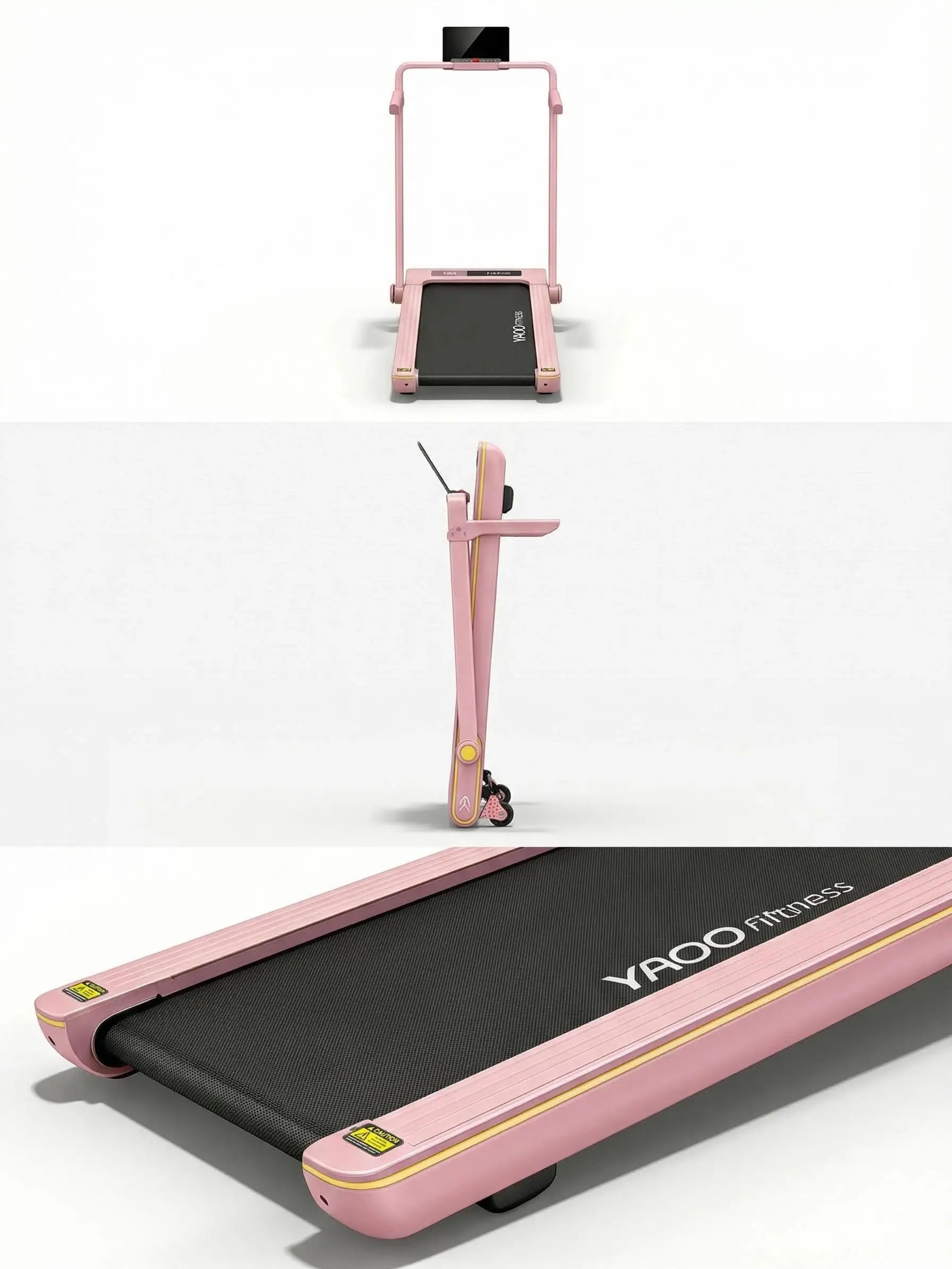 Pink Treadmill for Home Workout – Cute Aesthetic Folding Treadmill with Handle Bar, Perfect for Apartment Cardio & Daily Fitness，Portable 3-In-1 Vibration Walking Pad