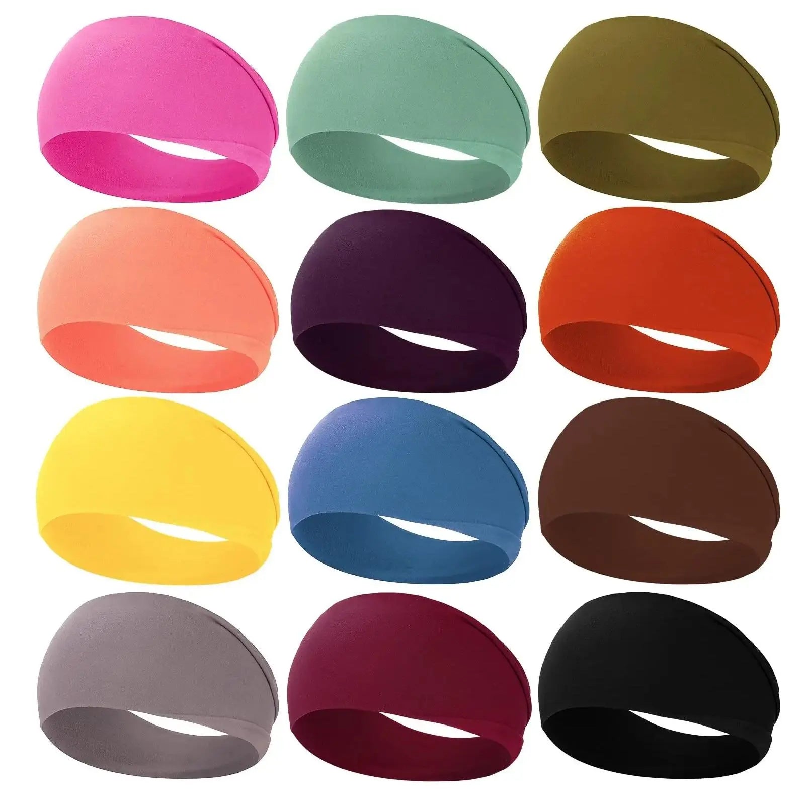 12 Pack Wide Non Slip Workout Headbands, Soft Elastic Sweat Wicking Bands for Yoga Running Gym