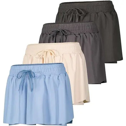 Real Essentials 4 Pack: Womens Flowy Dry Fit Running Short - Gym Yoga Workout Summer Shorts (Available in plus Size)