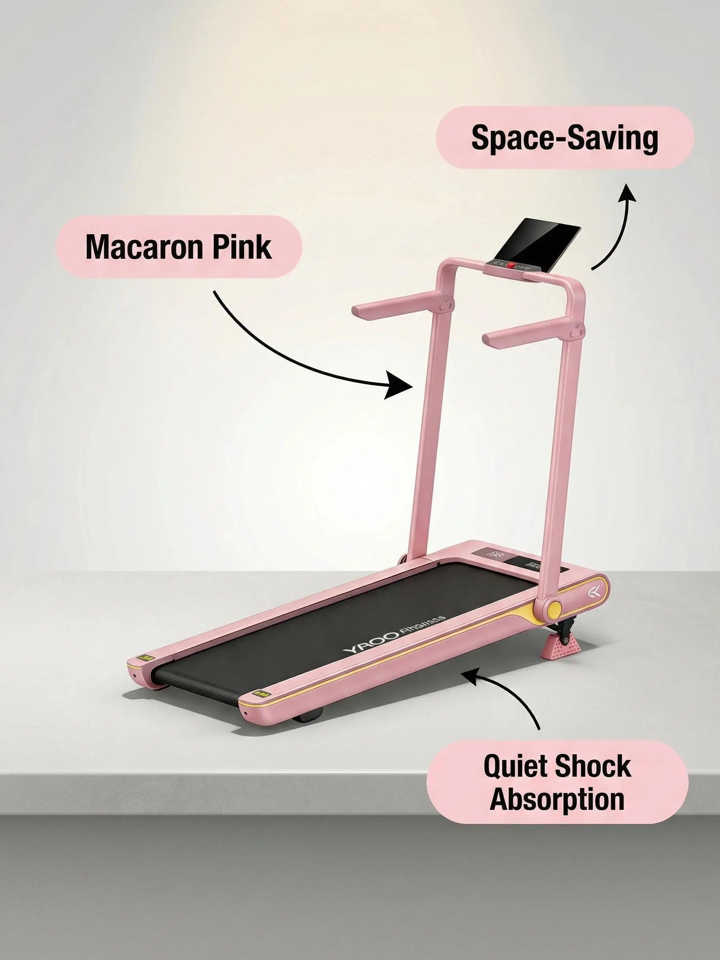 Pink Treadmill for Home Workout – Cute Aesthetic Folding Treadmill with Handle Bar, Perfect for Apartment Cardio & Daily Fitness，Portable 3-In-1 Vibration Walking Pad