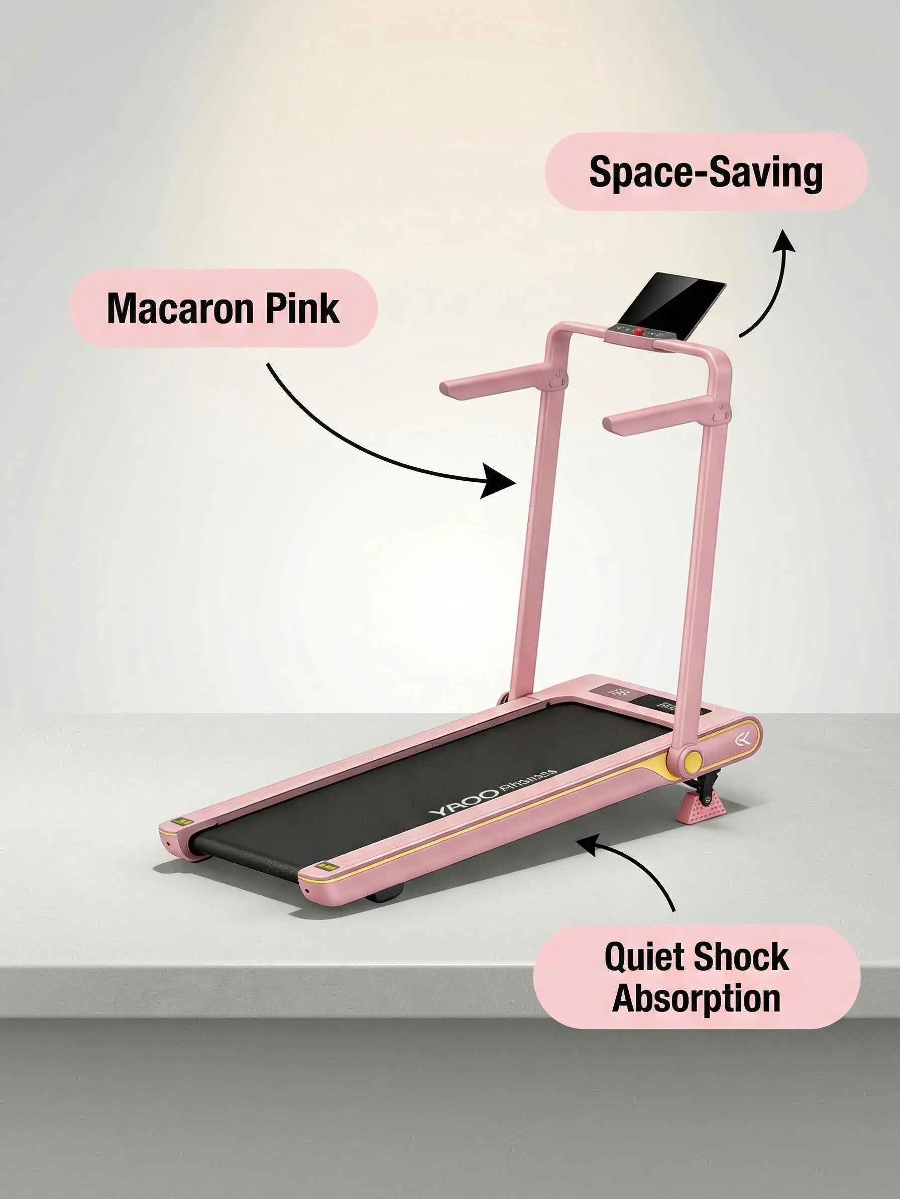 Pink Treadmill for Home Workout – Cute Aesthetic Folding Treadmill with Handle Bar, Perfect for Apartment Cardio & Daily Fitness，Portable 3-In-1 Vibration Walking Pad