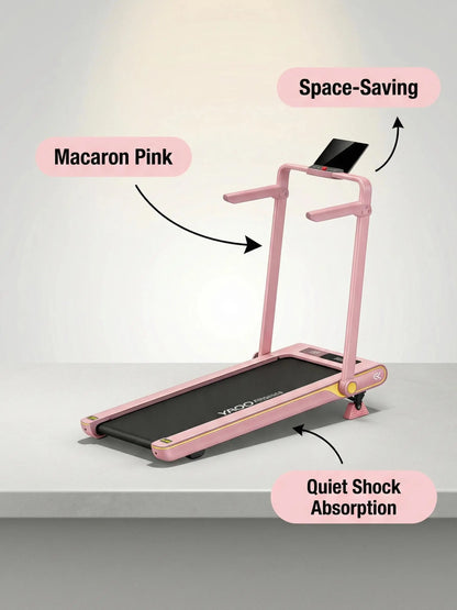 Pink Treadmill for Home Workout – Cute Aesthetic Folding Treadmill with Handle Bar, Perfect for Apartment Cardio & Daily Fitness，Portable 3-In-1 Vibration Walking Pad