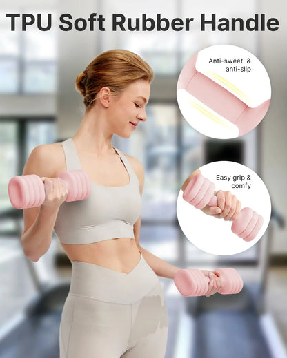 YOTTOY Adjustable Dumbbell Set of 2 4-In-1 Hand Weights for Women at Home Compact Free Weights Dumbbells Set with Soft Grip and Base 2-5 Lbs Each for Home Gym Versatile Non-Slip Ergonomic Design