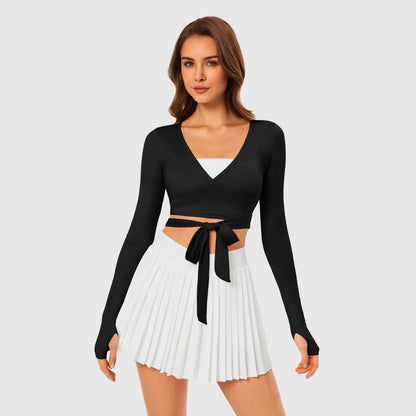 INNO MINT Pilates Wrap Top for Women Long Sleeve Convertible Styling Cropped Tie Ballet Yoga Tops V Neck Dance Athletic Shirt - Womenswear, Blouse