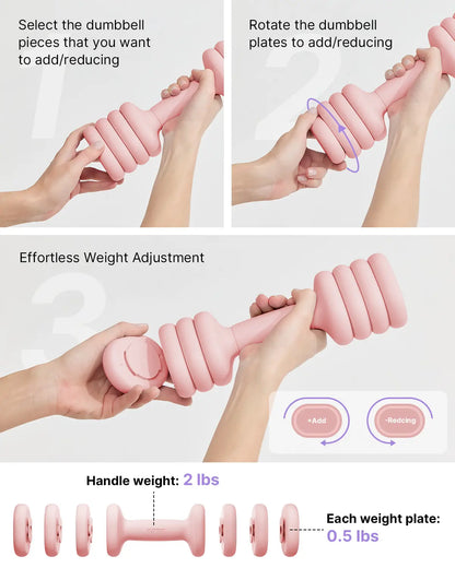 YOTTOY Adjustable Dumbbell Set of 2 4-In-1 Hand Weights for Women at Home Compact Free Weights Dumbbells Set with Soft Grip and Base 2-5 Lbs Each for Home Gym Versatile Non-Slip Ergonomic Design