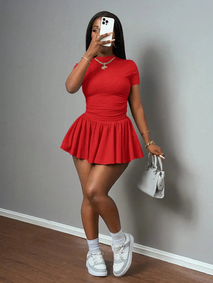 Women's Casual Sporty 2-Piece Yoga Gym Set - Short Sleeve Stretchy Outfit - Ideal Mother's Day Gift